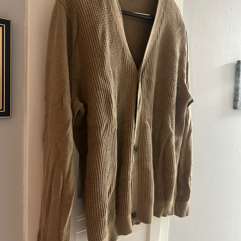 Banana Republic Men's Tan Waffle-Knit Button Cardigan Sweater large